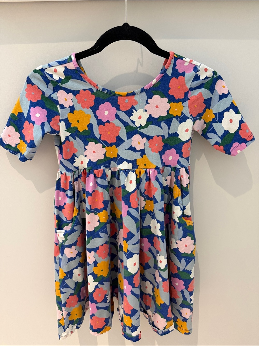 Hanna Andersson girls floral sleeve casual skater dress with pockets size 10